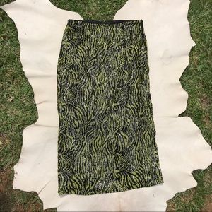 Zara animal print green sequins pencil skirt